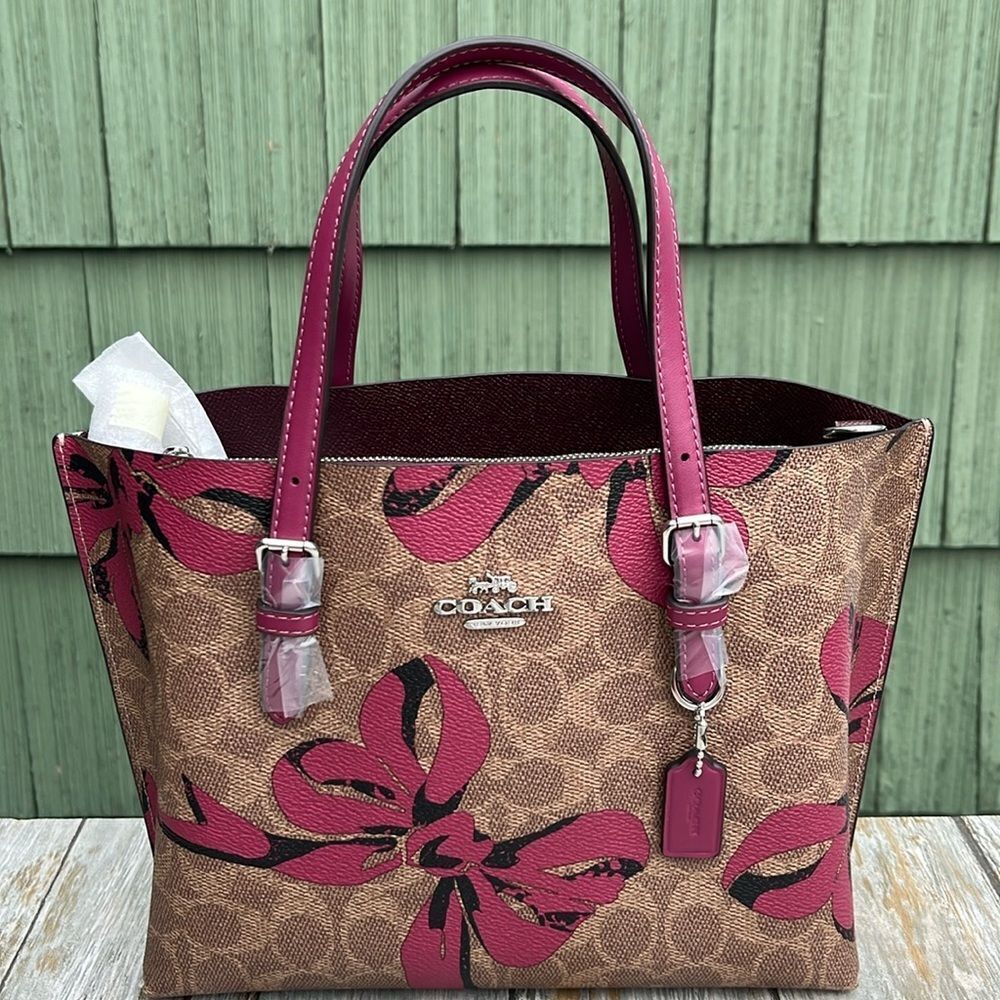 Coach Mollie Tote Bag 25 In Signature Canvas With Bow Print Purse - Picture 3 of 9